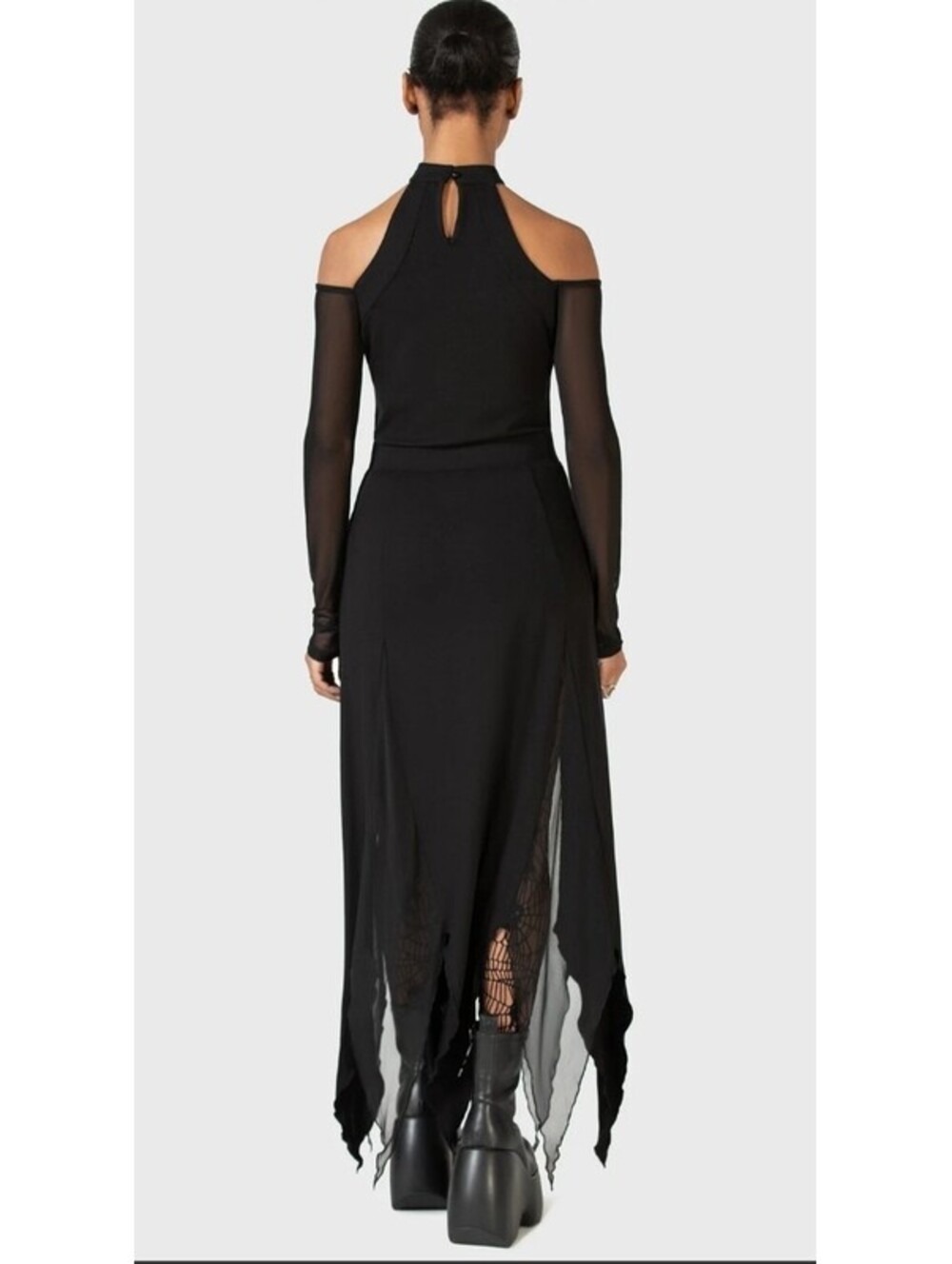 Killstar The Grimmer The Better Midi Skirt Black Handkerchief Hem Size Large NEW - Picture 2 of 7
